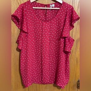 Polka Dot Ruffle Sleeve Women's Blouse - Red